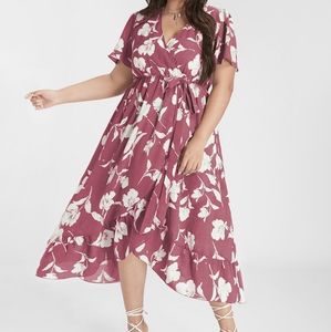 BLOOMCHIC Bloom Floral Ruffle Knot Side Wrap Dress Pink Size 16